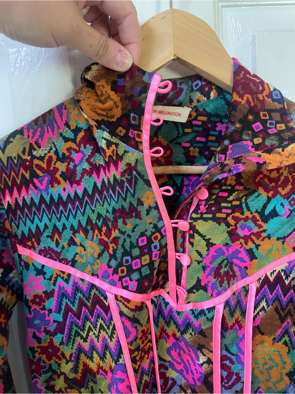 Matthew Williamson Dress Size 6 Colorful Wool Button Geometric Boho Abstract - Picture 7 of 11